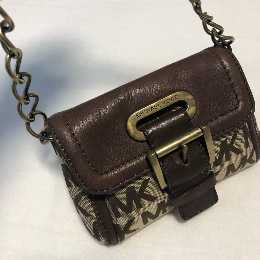 Michael Kors, beautiful cute little bag, brown leather, and canvas supper cute